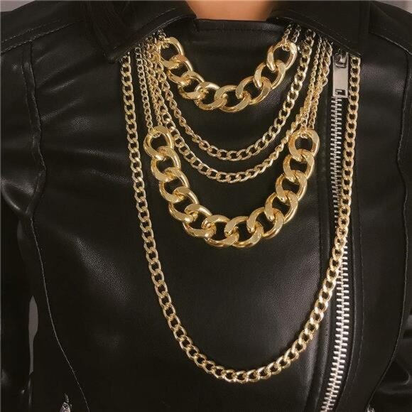Women’s Chunky Gold Chain Necklace | 80s 90s Hip Hop Statement Jewelry - Picture 2 of 6